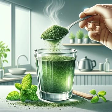 Préparation du thé à la menthe en poudre, mettant en avant la manière moderne de savourer les saveurs traditionnelles du thé à la menthe.
